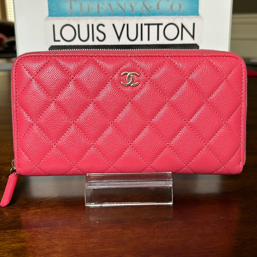 Chanel Pink Quilted Long Zip Wallet